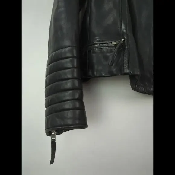 ALLSAINTS Women's Sz 4 S STEINE Black Leather Motorcycle Rider Zip Jacket